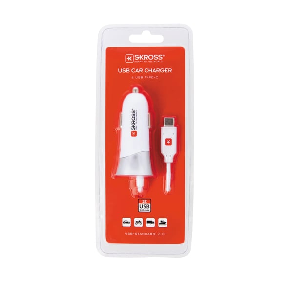 SKROSS USB-billaddare med Typ-C-kabel (2.0)