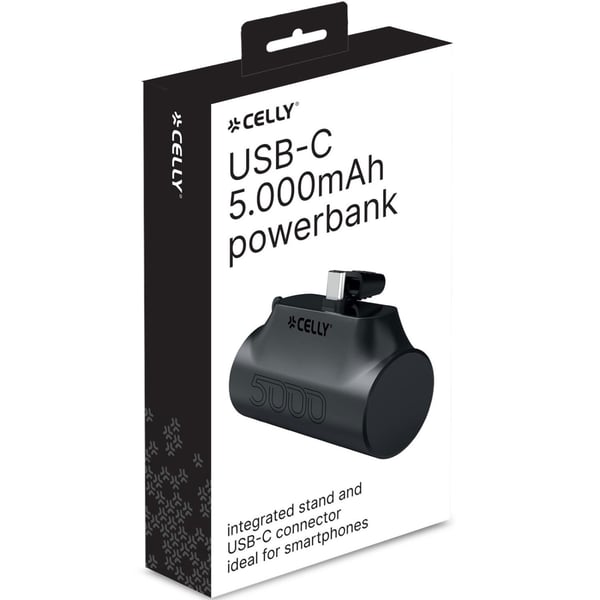 Celly PBC5000 Compact PowerBank med USB-C-kontakt 5 000 mAh Svart