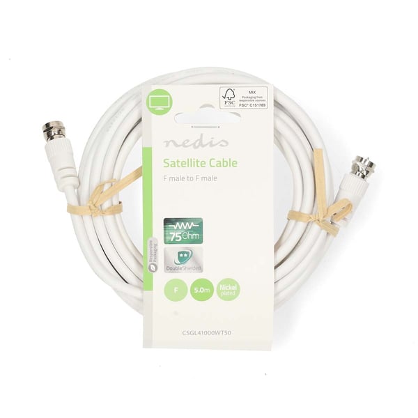 Nedis Satelliitti- ja Antennikaapeli | F uros | F uros | Niklattu | 50 dB | 75 Ohm | Tuplasuojattu | 5.00 m | Pyöreä | PVC | Valkoinen | Label