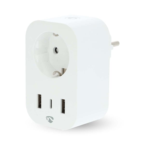 Nedis SmartLife Smart Plug | IP21 | Efektmåler | 3680 W | Type F (CEE 7/7) / 1x USB-C™ / 2x USB | 0 - 55 °C | Android™ / IOS | Hvit | 1 stk