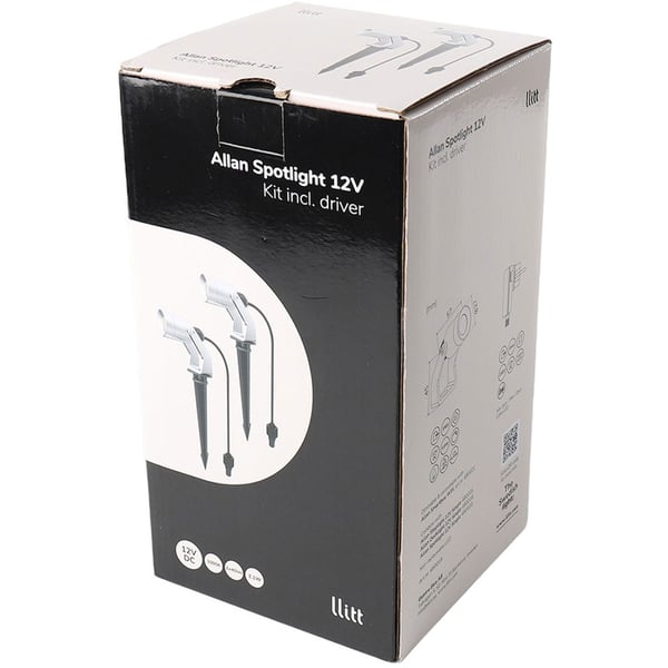 Llitt Allan Spotlight kit 2-pk inkl. strømadapter 12V 3000K 10lm IP67