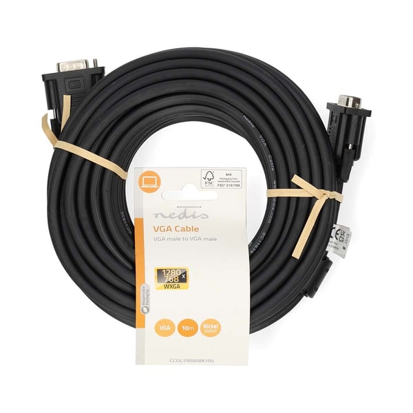 Nedis VGA-kabel | VGA Han | VGA Han | Nikkel belagt | Maksimum oppløsning: 1280x768 | 10.0 m | Rund | ABS | Sort | Label