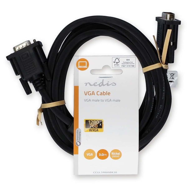 Nedis VGA-kabel | VGA Han | VGA Han | Nikkel belagt | Maksimum oppløsning: 1280x768 | 3.00 m | Rund | ABS | Sort | Label