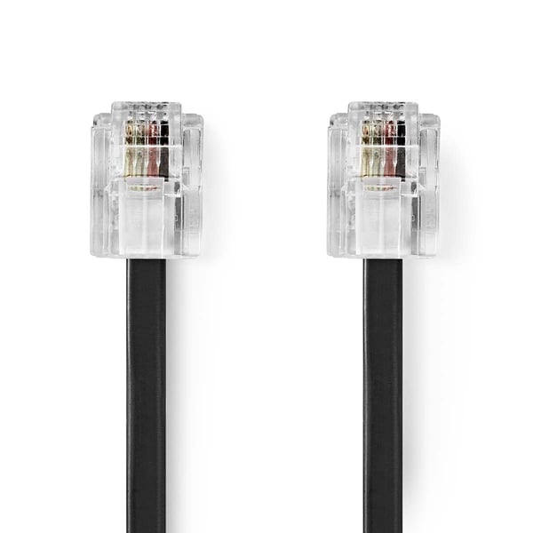 Nedis Telekomkabel | RJ11 Hane | RJ11 Hane | 2.00 m | Kabelns utformning: Platt | Guldplaterad | Kabeltyp: RJ11 | Svart | Label