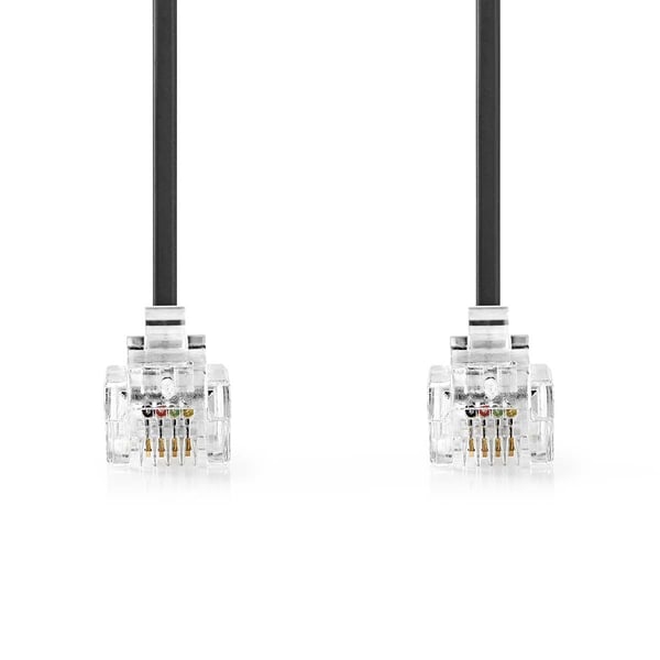 Nedis Telekomkabel | RJ11 Hane | RJ11 Hane | 2.00 m | Kabelns utformning: Platt | Guldplaterad | Kabeltyp: RJ11 | Svart | Label