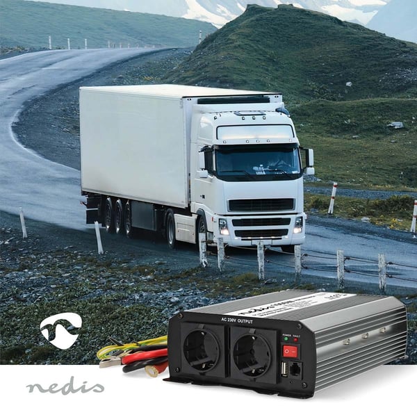 Nedis Power Inverter Modifisert sinusbølge | Inngangsspenning: 12 V DC | Enhetens strømuttak: Type F (CEE 7/3) / USB-A | 230 V AC 50 Hz | 1000 W | Top