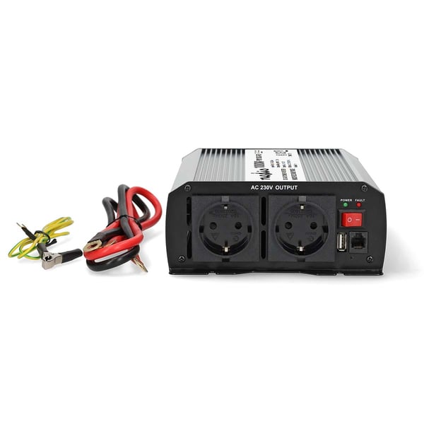Nedis Power Inverter Modifisert sinusbølge | Inngangsspenning: 24 V DC | Enhetens strømuttak: Type F (CEE 7/3) / USB-A | 230 V AC 50 Hz | 1000 W | Top