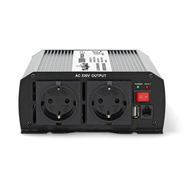 Nedis Power Inverter Modifisert sinusbølge | Inngangsspenning: 24 V DC | Enhetens strømuttak: Type F (CEE 7/3) / USB-A | 230 V AC 50 Hz | 1000 W | Top