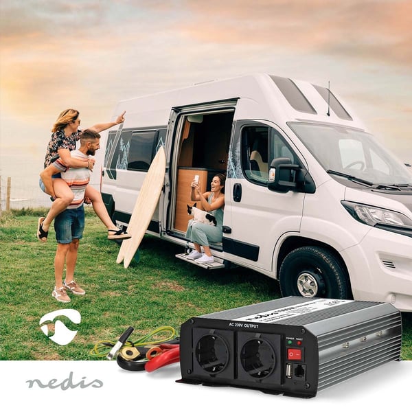 Nedis Power Inverter Pure Sine Wave | Inngangsspenning: 12 V DC | Enhetens strømuttak: Type F (CEE 7/3) / USB-A / 1x USB-C™ | 230 V AC 50 Hz | 1000 W