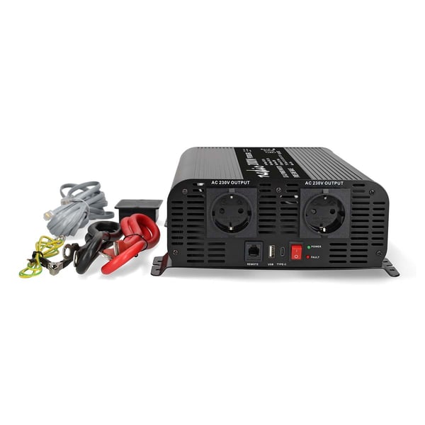 Nedis Power Inverter Pure Sine Wave | Inngangsspenning: 24 V DC | Enhetens strømuttak: Type F (CEE 7/3) / USB-A / 1x USB-C™ | 230 V AC 50 Hz | 2000 W