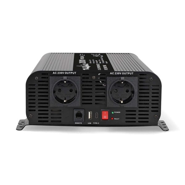 Nedis Power Inverter Pure Sine Wave | Inngangsspenning: 24 V DC | Enhetens strømuttak: Type F (CEE 7/3) / USB-A / 1x USB-C™ | 230 V AC 50 Hz | 2000 W