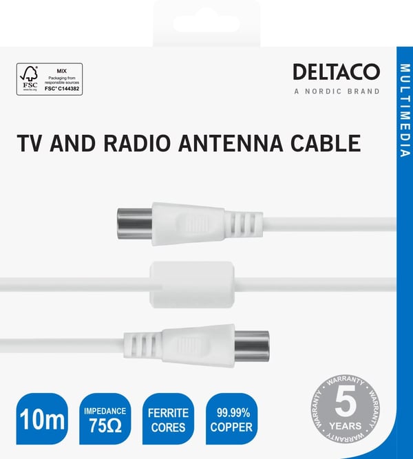 DELTACO Antenna cable 75Ohm   nickel-plated connectors 10m