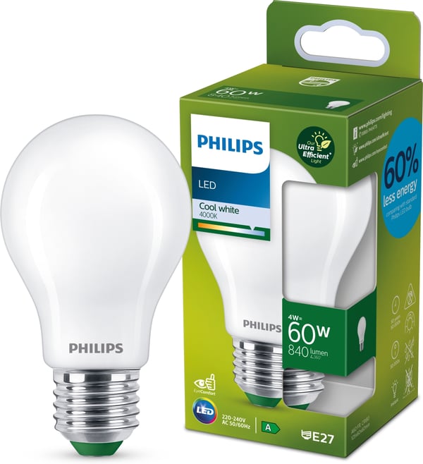 Philips Ultra Efficient LED-lamp, E27, 4000K, 840 lm