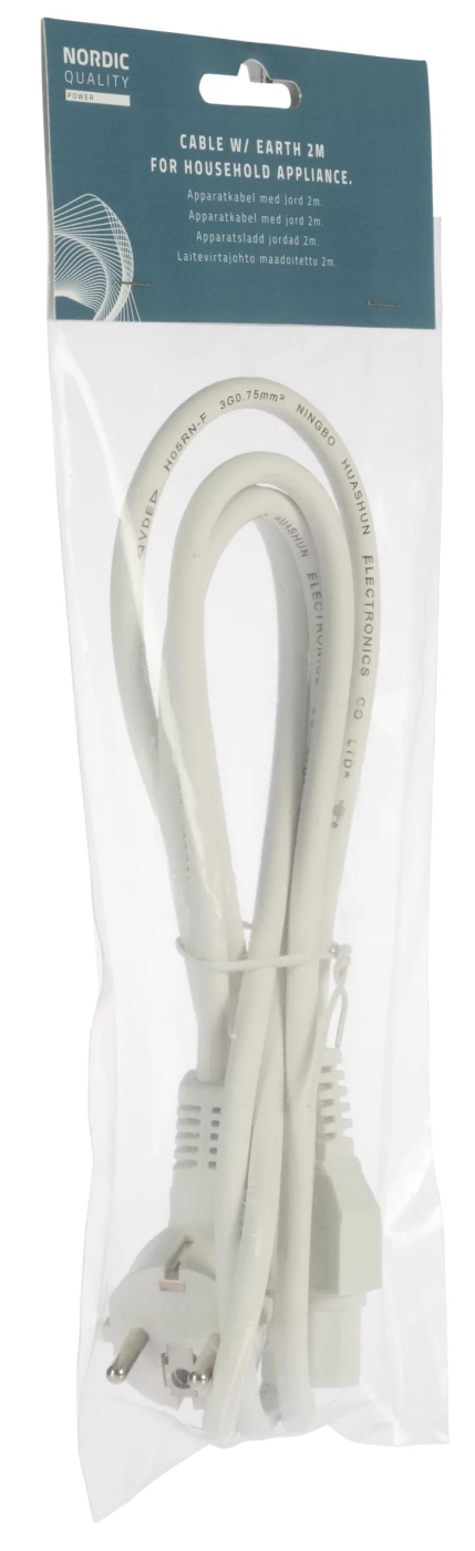 Nordic Quality C15 power cable, 2m, White