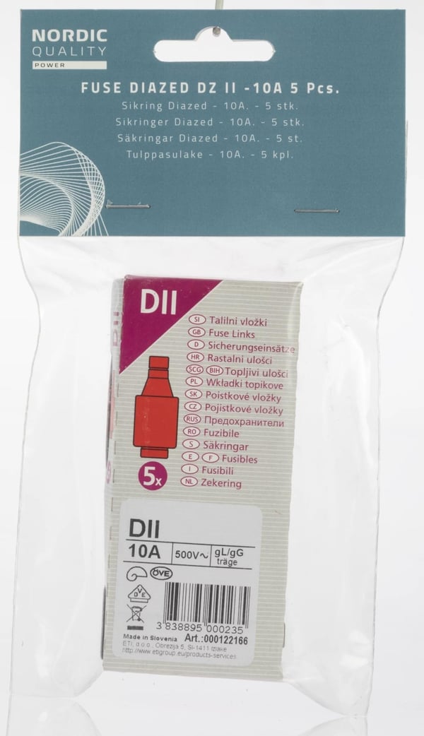 Nordic Quality Diazed DZ II fuses, 10A, 5 pcs