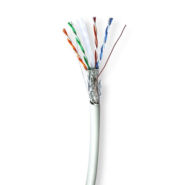 Nedis CAT6 nettverkskabelrull | Solid | S/FTP | Bare kobber | 100 m | Innendørs | Rund | LSZH | Grå | Trekkboks