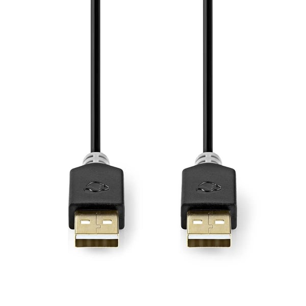Nedis USB-kabel | USB 2.0 | USB-A Han | USB-A Han | 480 Mbps | Gull belagt | 2.00 m | Rund | PVC | Antrasitt | Boks