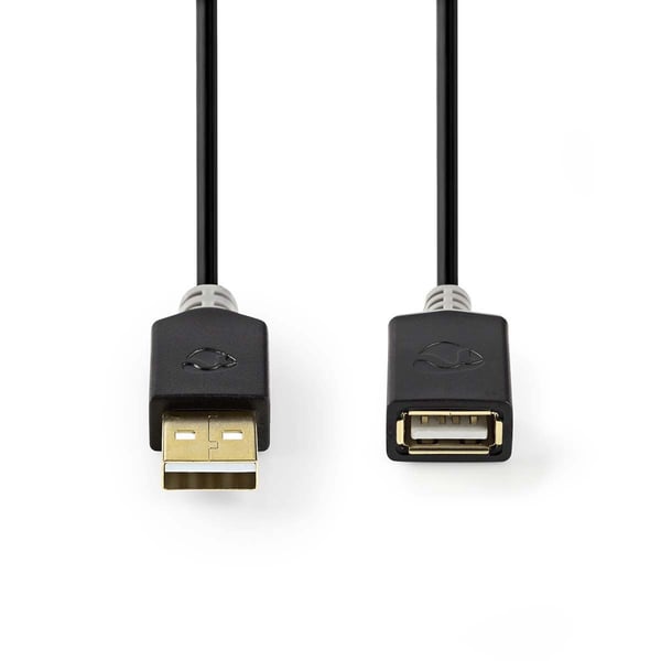 Nedis USB-kabel | USB 2.0 | USB-A Han | USB-A Hun | 480 Mbps | Gull belagt | 3.00 m | Rund | PVC | Antrasitt | Boks