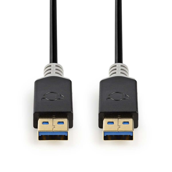 Nedis USB-kabel | USB 3.2 Gen 1 | USB-A Han | USB-A Han | 18 W | 5 Gbps | Gull belagt | 2.00 m | Rund | PVC | Antrasitt | Boks