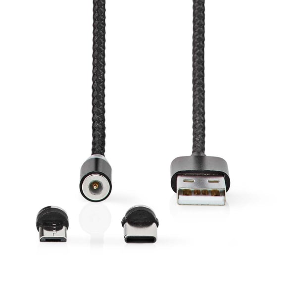 Nedis USB-kabel | USB 2.0 | USB-A Han | USB Micro-B Han / USB-C™ Hann | 10 W | No Data Transfer | Nikkel belagt | 2.00 m | Rund | Nylon | Sort | Boks