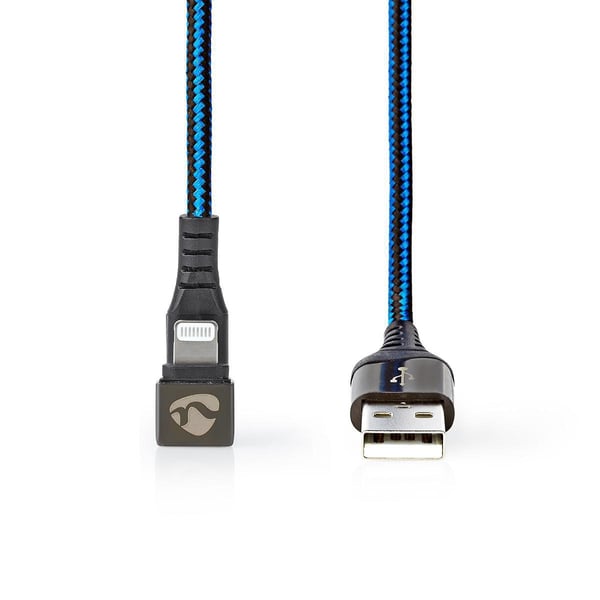 Nedis USB-kabel | USB 2.0 | Apple Lightning 8-Pinners | USB-A Han | 12 W | 480 Mbps | Nikkel belagt | 1.00 m | Rund | Flettet / Nylon | Blå / Sort | D