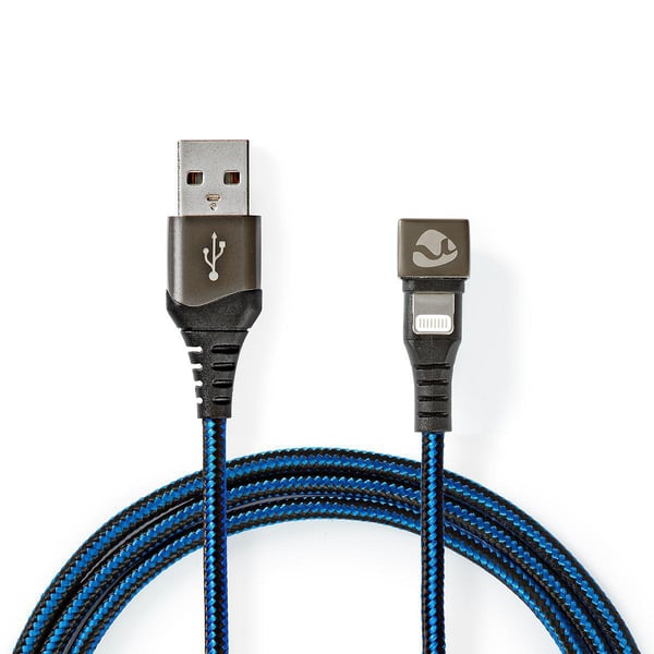 Nedis USB-kabel | USB 2.0 | Apple Lightning 8-Pinners | USB-A Han | 12 W | 480 Mbps | Nikkel belagt | 1.00 m | Rund | Flettet / Nylon | Blå / Sort | D