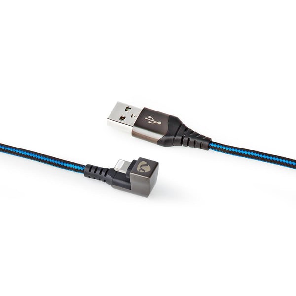 Nedis USB-kabel | USB 2.0 | Apple Lightning 8-Pinners | USB-A Han | 12 W | 480 Mbps | Nikkel belagt | 1.00 m | Rund | Flettet / Nylon | Blå / Sort | D