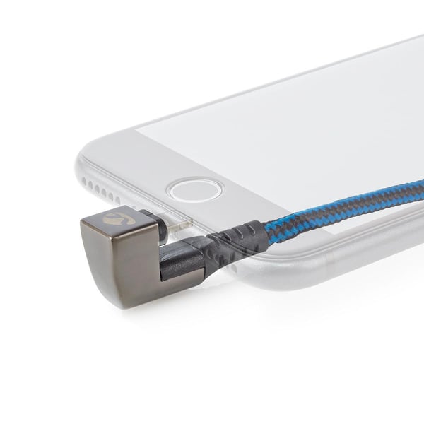 Nedis USB-kabel | USB 2.0 | Apple Lightning 8-Pinners | USB-A Han | 12 W | 480 Mbps | Nikkel belagt | 1.00 m | Rund | Flettet / Nylon | Blå / Sort | D
