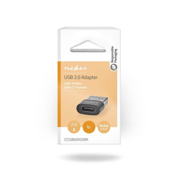Nedis USB-A Adapter | USB 2.0 | USB-A Han | USB-C™ Hunn | 480 Mbps | Rund | Nikkel belagt | Sort | Boks