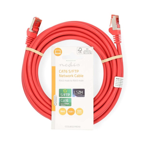 Nedis CAT6 Nettverkskabel | RJ45 Han | RJ45 Han | S/FTP | 5.00 m | Rund | LSZH | Rød | Label