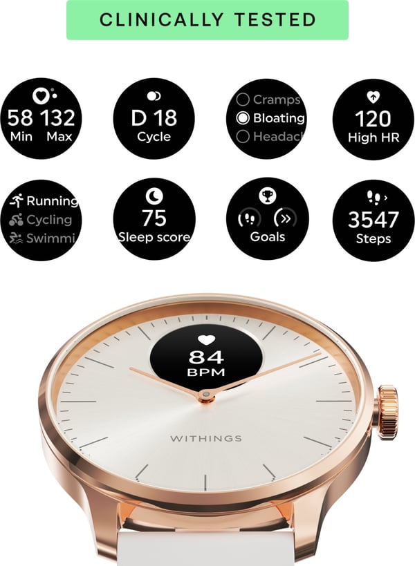 Withings Scanwatch Light smartklokke, 37 mm, hvit/roségull