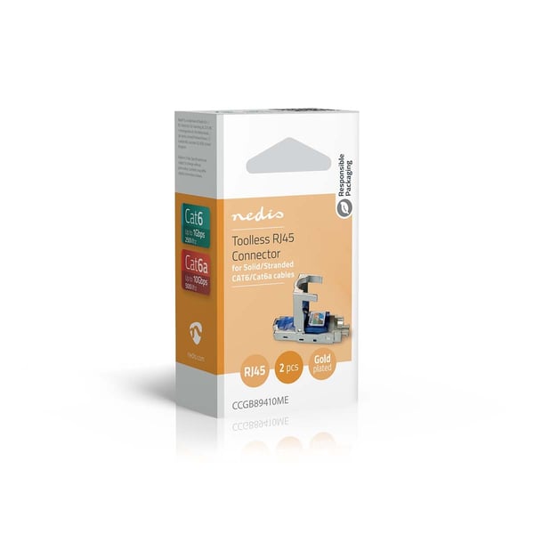 Nedis RJ45-kontakt | Hann | Toolless CAT6 / CAT6a | Rett | Gull belagt | 2 stk. | Metall | Blå / Grå | Boks