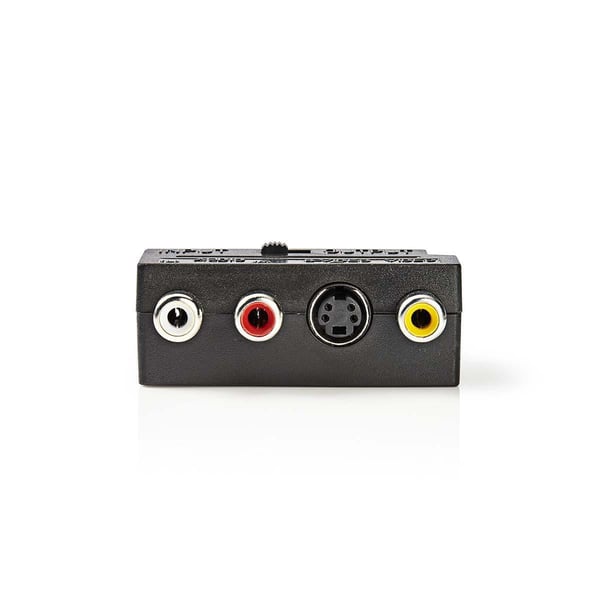 Nedis SCART-adapteri | SCART Uros | S-Video Female / 3x RCA naaras | Niklattu | Vaihdettava | ABS-Muovi | Musta | 1 kpl | Kirjekuori