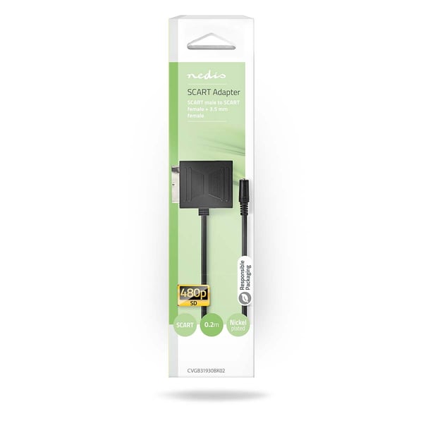 Nedis SCART-kabel | SCART Hann | SCART Hunn / 3.5 mm Hun | Nikkel belagt | 480p | 0.20 m | Rund | PVC | Sort | Boks