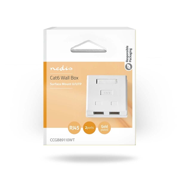 Nedis Nettverksveggboks | Overflatemontering | 2-Port port(s) | UTP CAT6 | Rett | Hunn | Gull belagt | PVC | Hvit | Boks
