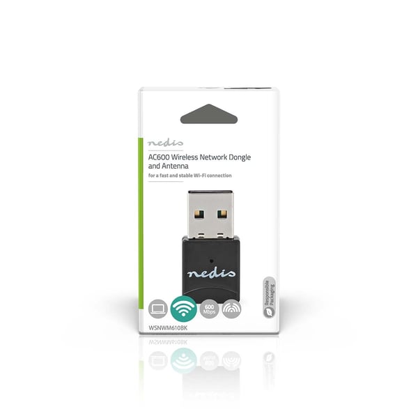 Nedis Network Dongle | Wi-Fi | AC600 | 2.4/5 GHz (Dual Band) | USB2.0 | Wi-Fi hastighet totalt: 600 Mbps | Windows 10 / Windows 11 / Windows 8