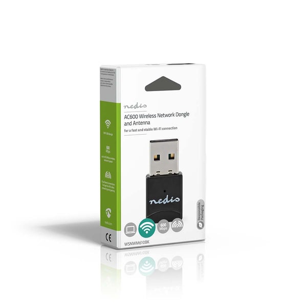 Nedis Network Dongle | Wi-Fi | AC600 | 2.4/5 GHz (Dual Band) | USB2.0 | Wi-Fi hastighet totalt: 600 Mbps | Windows 10 / Windows 11 / Windows 8