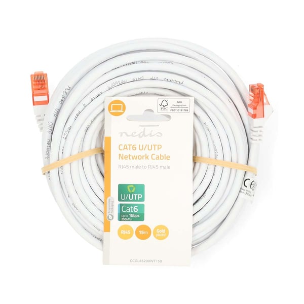 Nedis CAT6 Nettverkskabel | RJ45 Han | RJ45 Han | U/UTP | 15.0 m | Rund | PVC | Hvit | Label