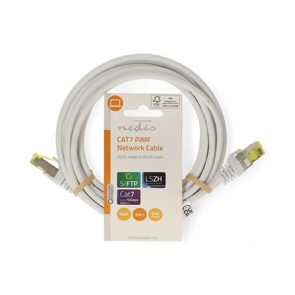 Nedis CAT7 netværkskabel | S/FTP | RJ45 Han | RJ45 Han | 3.00 m | Snagless | Runde | LSZH | Hvid | Label