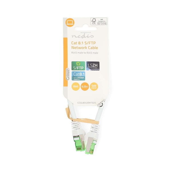 Nedis Cat 8.1 netværkskabel | S/FTP | RJ45 Han | RJ45 Han | 0.25 m | Runde | LSZH | Hvid | Label