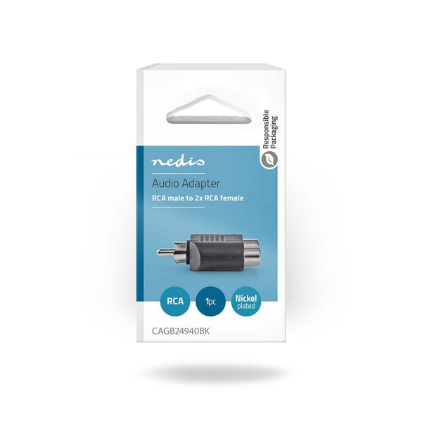 Nedis Subwoofer Adapter | RCA Hanstik | 2x RCA Hun | Nikkelplateret | Lige | ABS | Sort | 1 stk. | Box