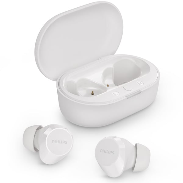 Philips TAT1209WT True Wireless-hodetelefoner. Små og komfortable. 6+18 timers spilletid. IPX4-klasse. Hvite