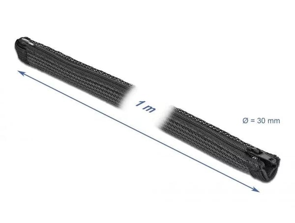 DeLOCK Braided Sleeve with zip fastener heat-resistant 1 m x 30 mm