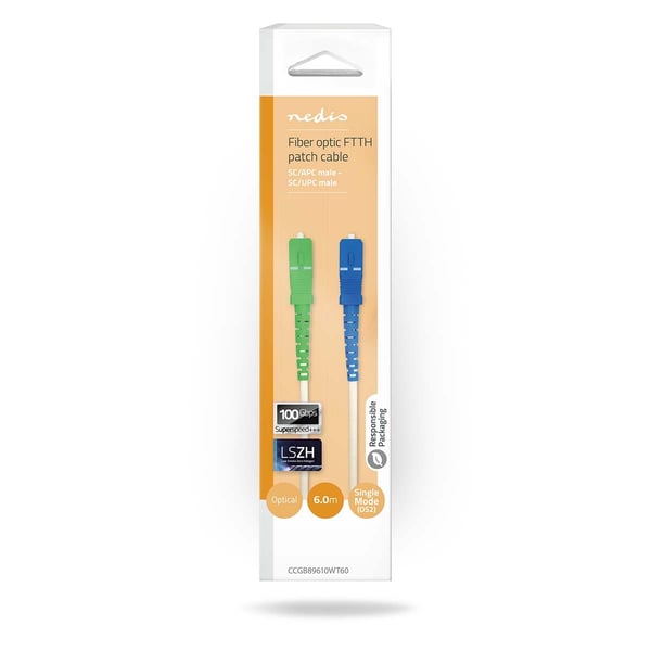 Nedis Glassfiber patchkabel | SMF (Single Mode Phase) | SC/APC | SC/UPC | 100 Gbps | 6.00 m | Hvit | Gift Box with Euro Lock