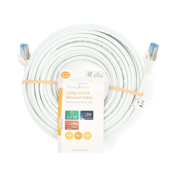 Nedis CAT6a nettverkskabel | S/FTP | RJ45 Han | RJ45 Han | 15.0 m | Snagless | Rund | LSZH | Hvit | Label