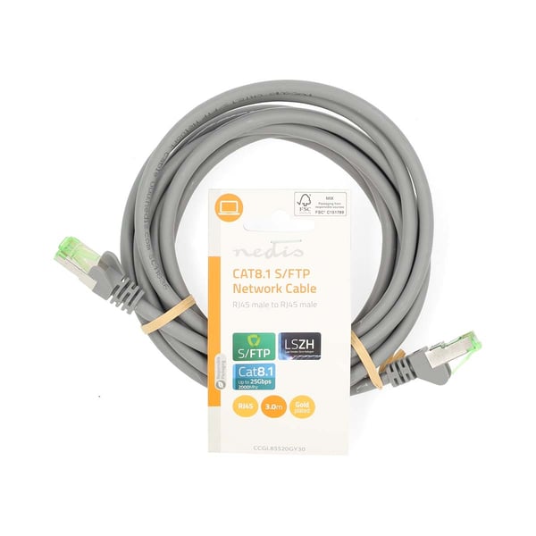Nedis Cat 8.1 nettverkskabel | S/FTP | RJ45 Han | RJ45 Han | 3.00 m | Rund | LSZH | Grå | Label