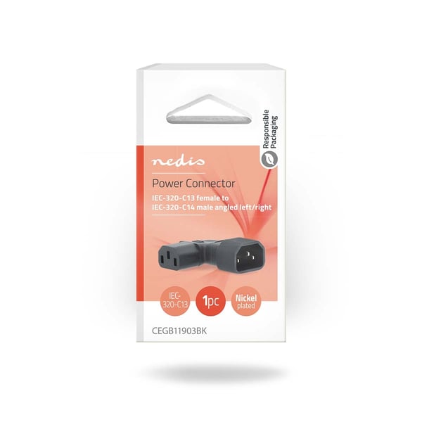 Nedis Extension Plug | IEC-320-C13 | IEC-320-C14 | Vinklet Venstre | Nikkel belagt | PVC | Sort | Boks | 1 stk