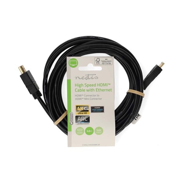 Nedis High Speed ​​HDMI ™ kabel med Ethernet | HDMI ™ -kontakt | HDMI ™ minikontakt | 4K@30Hz | 10.2 Gbps | 3.00 m | Rund | PVC | Sort | Label