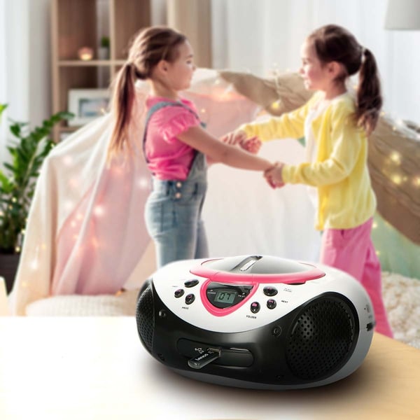 Lenco Bærbar FM-radio, CD- og USB-spiller Rosa