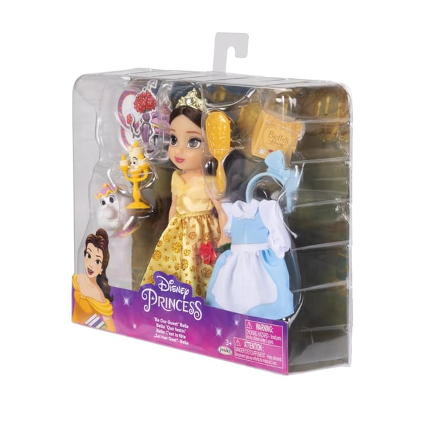 JAKKS Pacific Disney Princess 6 tommers liten dukke med ekstra mote og tilbehør Be Our Guest Belle